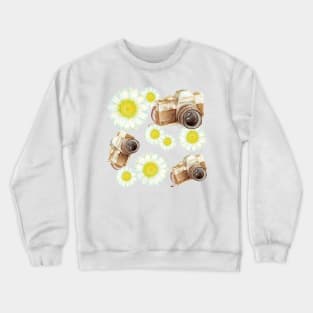 pattern. camera with flowers Crewneck Sweatshirt